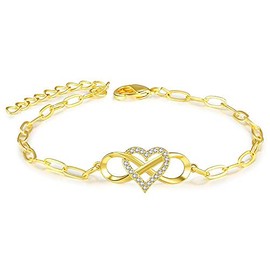 Dainty Cubic Zirconia Infinity Bracelet for Women 14K Gold Plated Forever Love Heart Sideways Cross Wrap Bracelet Best Gift for Women-gold heart