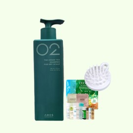 Amos Green Tea Real Feel Shampoo for Normal to Dry Hair 500g + 1 Random Item / 아모스 녹차실감 중건성 샴푸 500g +랜덤1