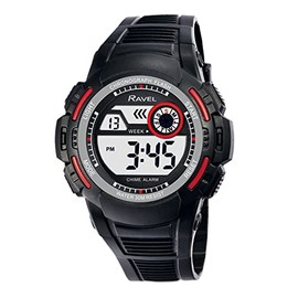 Ravel - Mens Round 3ATM Digital Quartz Watch with Light - RDG.14.11 - Black/Red
