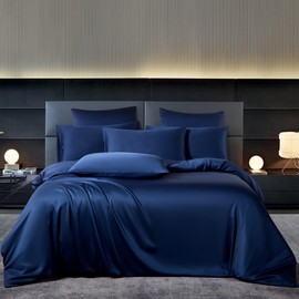 YASMENG Bamboo Bed Linen 135 x 200 cm Blue Plain Bed Linen 50% Bamboo Lyocell Bed Linen Soft Breathable Luxury Silky Silk Bed Linen 2-Piece with Zip and 80 x 80 cm Pillowcase