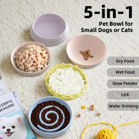 5-in-1 Cat Bowls Set, 6.1 inch Cute Colorful Hamburger-Shaped Cat Food Bowl Stackable for Easy Storage and Travel, Dog Bowls for Food and Water, Pet Bowls Suitable for Cats & Small Dogs (Pink)