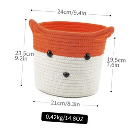 NOLITOY 1pc Cartoon Foxes Cotton Woven Storage Basket Practical Organizer for Home Decor Versatile and Lovely Design for Desktop and Dresser Easy to Carry Two Handles Orange White
