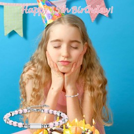 TEVOP 15th Birthday Gifts for Girls, Birthday Bracelet Tiny Beaded Bracelet Birthday Gifts for 15 Year Old Girls, Sweet 15th Birthday Presents for Daughter Granddaughter Niece Sister