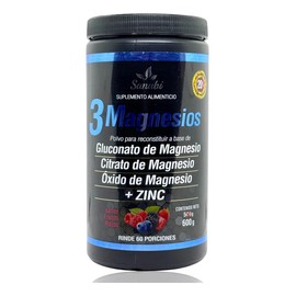 Polvo Nutricional 3 Magnesios Sanabi con Zinc 600g Sabor Frutos Rojos