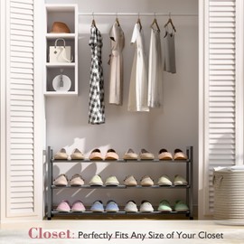 Bumusty 3-Tier Expandable Shoe Rack for Closet, 18“-33” Adjustable Shoe Rack for Small Space, Small Shoe Organizer for Front Door, Sturdy Metal, Gray