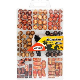 Wooden Beads Set Africa 17 Grams - Patterned Wooden Beads - Threading Crafts with Children