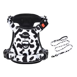 Petmolico No Pull Dog Harness and Leash Set, No Choke 4 Leash Attchments Easy Control Handle Soft Padded Reflective Vest Dog Harness for XS Dog Breed, Cow Pattern XS