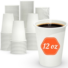 Dealusy Dealusy 200 Count 12 oz Coffee Cups, Leak-Free Food Safe Paper Cups 12 oz, Disposable Coffee Cups, Hot Paper Coffee Cups 12oz, White Paper Cups for Cold and Hot Drinks