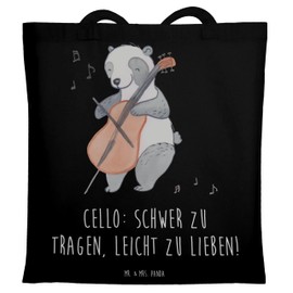 Mr. & Mrs. Panda Carry Bag Cello Love - Gift, String Instrument, Easy to Love, Music, Shopping Bag, Bag, Cloth Bag, Cello School, black, Hand Drawn