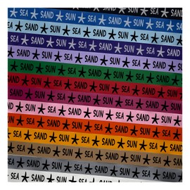 Sun Sea Sand Beach Ocean Starfish Satin Ribbon for Bows Gift Wrapping DIY Craft Projects - 3 Yards - Hot Pink Ribbon/Black Printing - 1 Inch Width