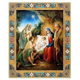 Needzo Nativity of Jesus Christ, Nativity Scene, Orthodox Christian Catholic Icon, Christmas Decoration, Gift, Wooden Gold Foil Wall Hanging With Stand 4 3/4 Inch,