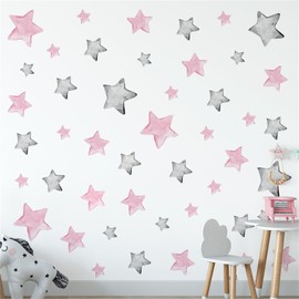 Condessacity 56 pcs Wall Stickers Pink Gray Star Stylish Boho Hand-painted Wall Stickers Removable Children's Room Wall Stickers Wall Decor Wall Stickers Girls Boys Children Children Bedroom Wallpaper