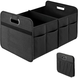 Caja de Almacenamiento Grande para Maletero de Coche, Plegable con 3 Compartimentos y 12 Bolsillos, Organizador de Maletero Portátil Antidesorden (Negro)