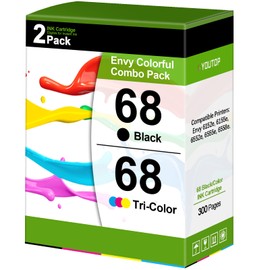 YOUTOP 68 Ink Cartridges Black Color Combo Pack Compatible with 68 Ink 6L6S2TN Replacement for Envy 6152e, 6155e, 6552e, 6555e, 6558e Printers (1 Black, 1 Tri-Color)