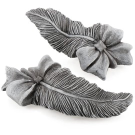 com-four® 2 x Grave Decoration Feather with Bow - Memorial Stone in the Shape of a Bird Feather with Decorative Bow - Weatherproof Grave Decoration - Mourning Stone (1 Pair - Feathers)