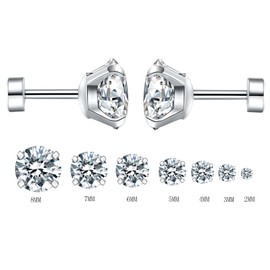 HinDaLi 7 Pairs Stainless Steel Earrings for Men Girls Women Earrings Diamond Stud Earrings Women's Silver Stud Earrings Men's Round Earrings Men's Titanium Earrings Silver Small Helix Earrings