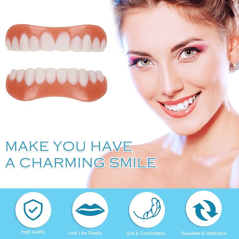 QincLing 2 Pairs of False Teeth Veneers, Temporary Teeth, Artificial
