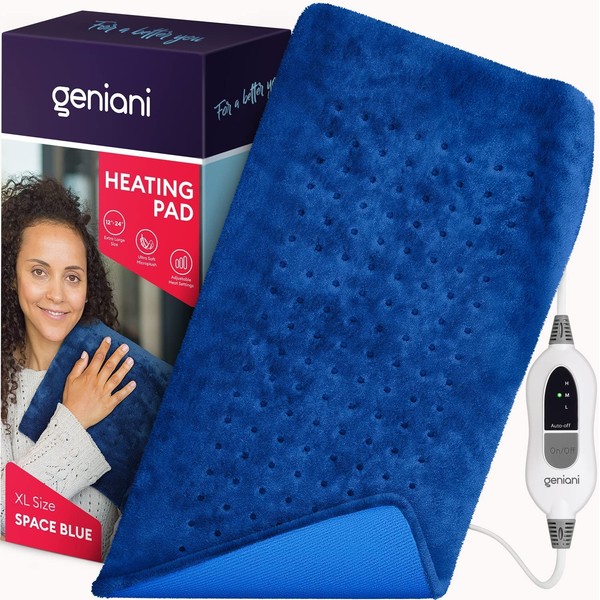 GENIANI XL Heating Pad for Back Pain & Cramps Relief, Auto Shut Off, Machine Washable, Heat Pad, Holiday Gifts for All, Gifts for Women, Gifts for Men, Heat Patch (Space Blue)