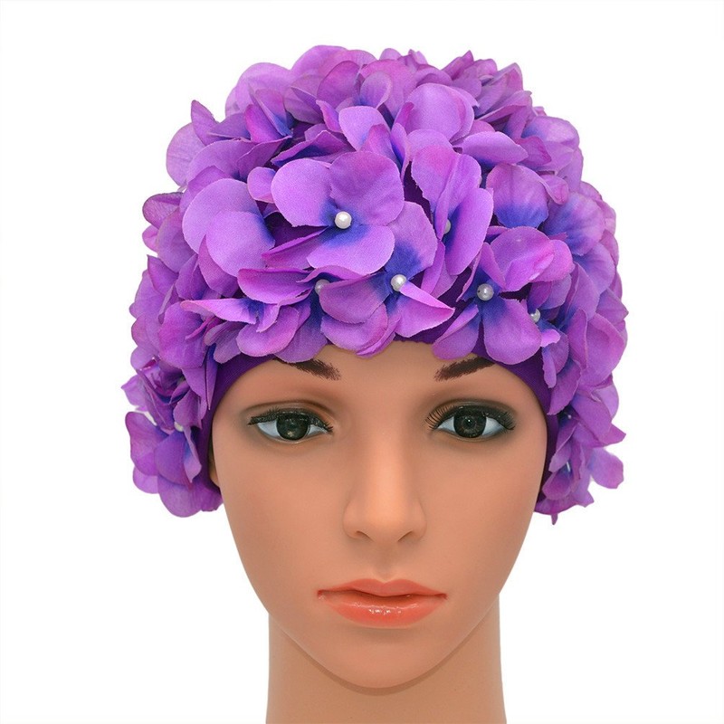 Medifier Women's Vintage Floral Leaf Retro Swimming Cap, purple