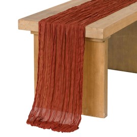 Ling's Moment 10Ft Terracotta Cheesecloth Table Runner Burnt Orange Gauze Semi-Sheer Tablecloth for Wedding Party Bridal Shower Boho Table Decor Rust Thanksgiving Day Fall