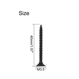 M3.5 x 40 mm, tornillos autoperforantes negros para paneles de yeso, tornillos de madera de acero al carbono, tornillos de cabeza plana Phillips de rosca gruesa para madera, gabinete, muebles, 200