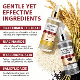 Rice Peel Shot Glow Rice Ampoule Duo, White And Black Rice Exfoliant For Face And Body, Peel Shot Glow Exfoliating Serum For All Skin Types, Gentle Peel + Pore Minimizing & Deep Hydration, 2pcs