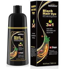 Black Hair Dye Shampoo 3 in 1, Shampoo Tinte para Cubrir Canas para Hombres y Mujeres, Cobertura Instantánea de Canas con Esencia Herbal