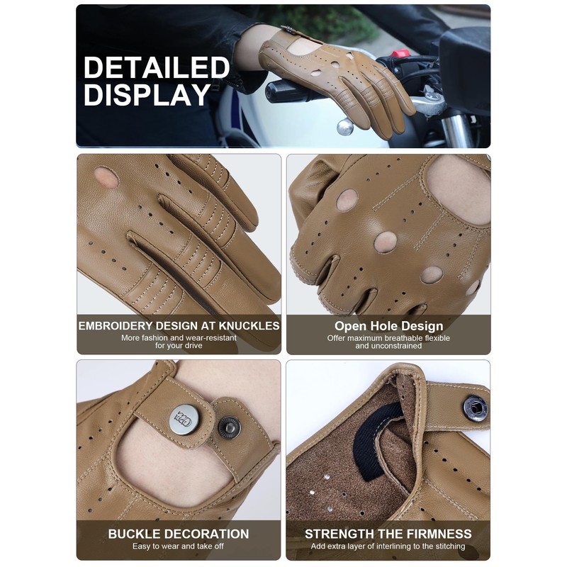 GSG Men Leather Gloves Camel Driving Cycling Touchscreen Motorcycle Unlined