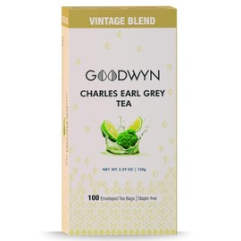 Goodwyn Earl Grey Tea, Black Tea, 100 Tea bags Individually Wrapped Naturally Bergamot Flavored Black Tea Medium Caffeine Smooth Aromatic Sugar Free Gluten Free Plastic Free Travel Friendly Premium Indian Origin Classic Earl Grey Blend