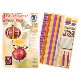 Ursus 23480099 Design Strips Paper Balls Magic Christmas, Material for up to 8 Paper Balls, Diameter Approx. 10 cm, 60 Strips with Accessories, Ideal for Crafting Individual Christmas Baubles