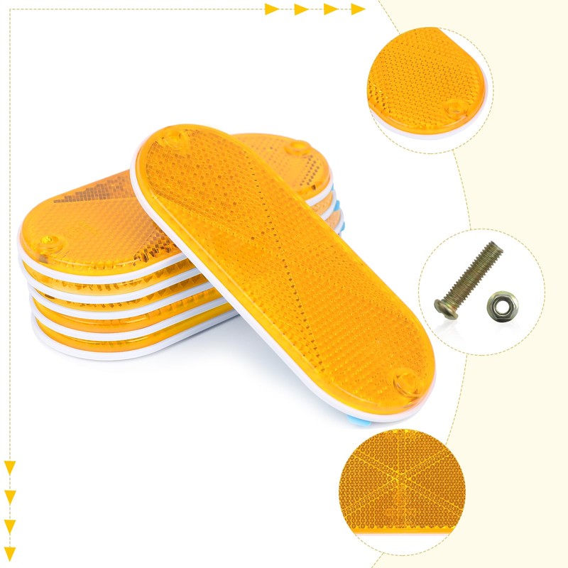 WUSHIXAN 10 Pack Oval Reflectors Yellow Self Adhesive Or Drill