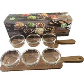 Home Essentials set of 2 Acacia Serving Boards with 6 Glass Bowls