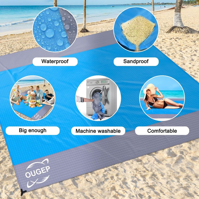 OUGEP Beach Blanket Sandproof, Large Picnic Blanket Waterproof for 6-10