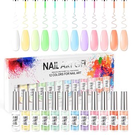 AIJIMEI Liner Gel Nail Polish Set 12 Colors Macaron Gel Art Liners for Nails Manicure Profession Gel Liner Nail Polish Nail Art for DIY and Salon Gel Liner Nail Art