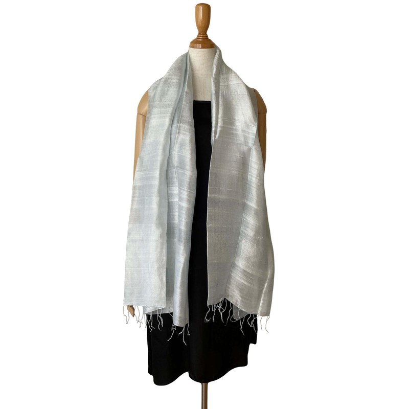 [きゃら] タイシルク ストール 幅広 大判 無地 絹100% シルバーグレー