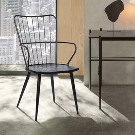 Armen Living Parisa High Back Steel Framed Side Chair in Black Powder Coated Finish and Black Brushed Wood
