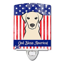 Caroline's Treasures BB2152CNL American Flag and Yellow Labrador Ceramic Night Light Compact, UL-Certified, Ideal for Bedroom, Bathroom, Nursery, Hallway, Kitchen, 6x4x3, Multicolor