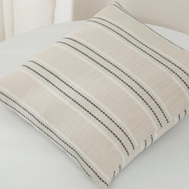 MissOwl Boho Throw Pillow Covers Striped Linen Set of 2 Farmhouse Garden Home Decor Pillowcase Cushion Cover for Couch Sofa Bed Living Room 18x18 Grey Beige