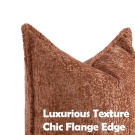 DEZENE Pack of 2 Burnt Orange Fall Decorative Throw Pillow Covers 18x18 Cozy Soft Chenille Accent Vintage Square Couch Pillow Covers for Home Decor Bed Sofa Living Room