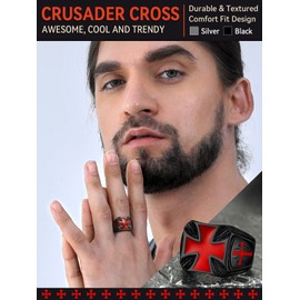 Mens Womens Old-school Black Stainless Steel Vintage Gothic Knight Templar Cross Ring Waterproof Tarnish Resistant Design