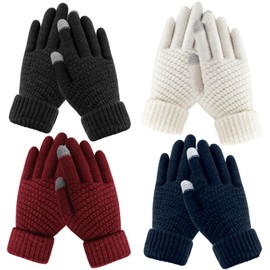 Trifabricy Womens Winter Gloves - Soft Warm Touchscreen Winter Gloves for Women, Elastic Cuff Knit Texting Gloves for cold weather, 4 Pairs