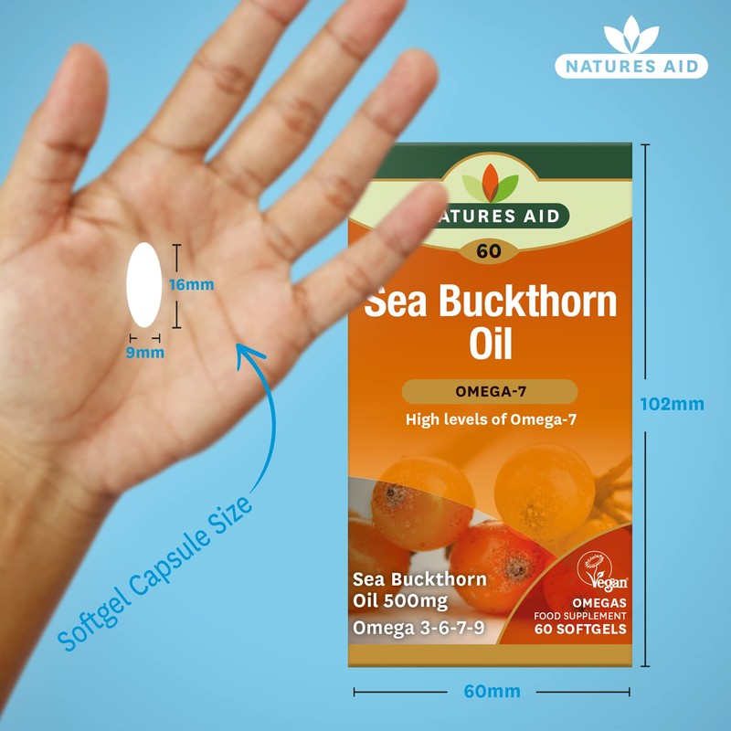 Natures aid 100% Pure Omega-7 Sea Buckthorn Oil 500mg, 60