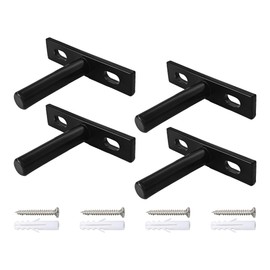 AUXBC 4Pcs 2 Inch Black Floating Shelf Brackets, Heavy Duty Hidden Shelf Supports, Concealed Blind Shelf Support for Wood Shelves DIY Home Decor, Includes Screws and Wall Plugs