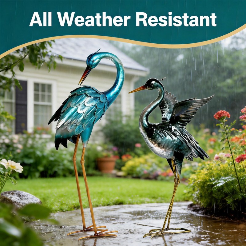 Ratuor Garden Crane Statues Blue Heron Metal Birds Yard Art