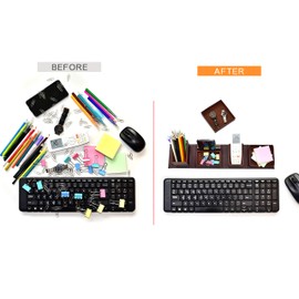 Leather Office Supplies, Desk Organizer Storage Boxes and Accessories, Desktop Storage for Business Cards/Stationery/Pens/Pencils/Mobile Phones(Brown)