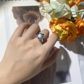 Aprilery Silver Statement Rings for Women, Fashion Big Ball Band Ring Cocktail Chunky Ring Costume Jewelry for Women