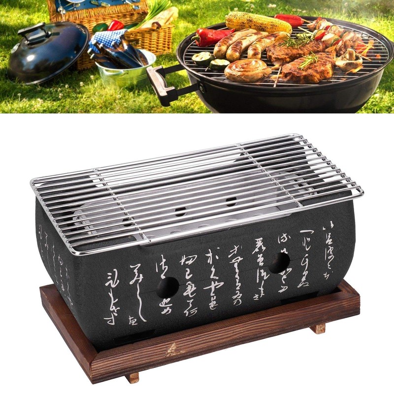 Pwshymi Japanese BBQ Grill, Portable Food Charcoal Stove BBQ Plate