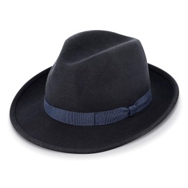 fiebig Fedora Wool Felt Hat | Bogart Felt Hat for Men and Women | Classic Fit in Summer and Winter | Classic Hat Made in Italy, navy
