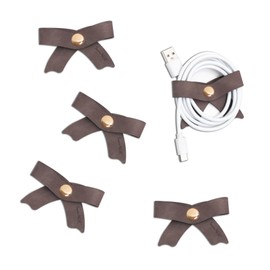 SenseAGE 5 Pack Cord Organizer, Bow Cord Keeper, Cable Organizer USB Holder, Leather Cable Management, Cable Straps, Earphone Winder, Storage Straps for Electronics, Earbuds (Choco Brown, Big)
