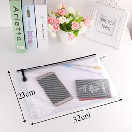 KUUQA A4 Size Mesh Zipper File Bags Water Resistant Document Bags for Cosmetics Office Supplies Accessories (5 Pieces)